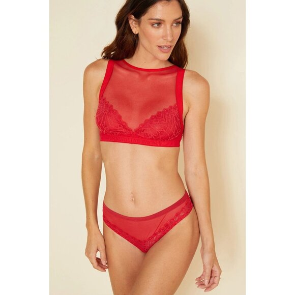 COSABELLA Kiera Mystic Red Sheer Mesh Lace High Neck Bralette Bra, Size M - Picture 2 of 12